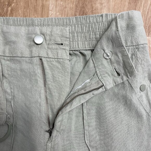 TAHARI PANTS 100% LINEN WOMENS M SAGE GREEN BEACH LAGENLOOK BELT ELASTIC COASTAL - Picture 6 of 10